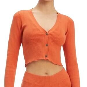 Good American Cropped Lettuce Cardigan Orange L/XL NEW